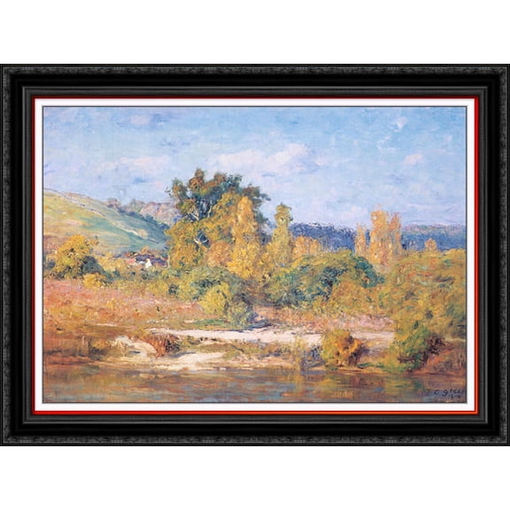 White water River. Brookville 38x28 Large Black Ornate Wood Framed Canvas Art by T. C. Steele