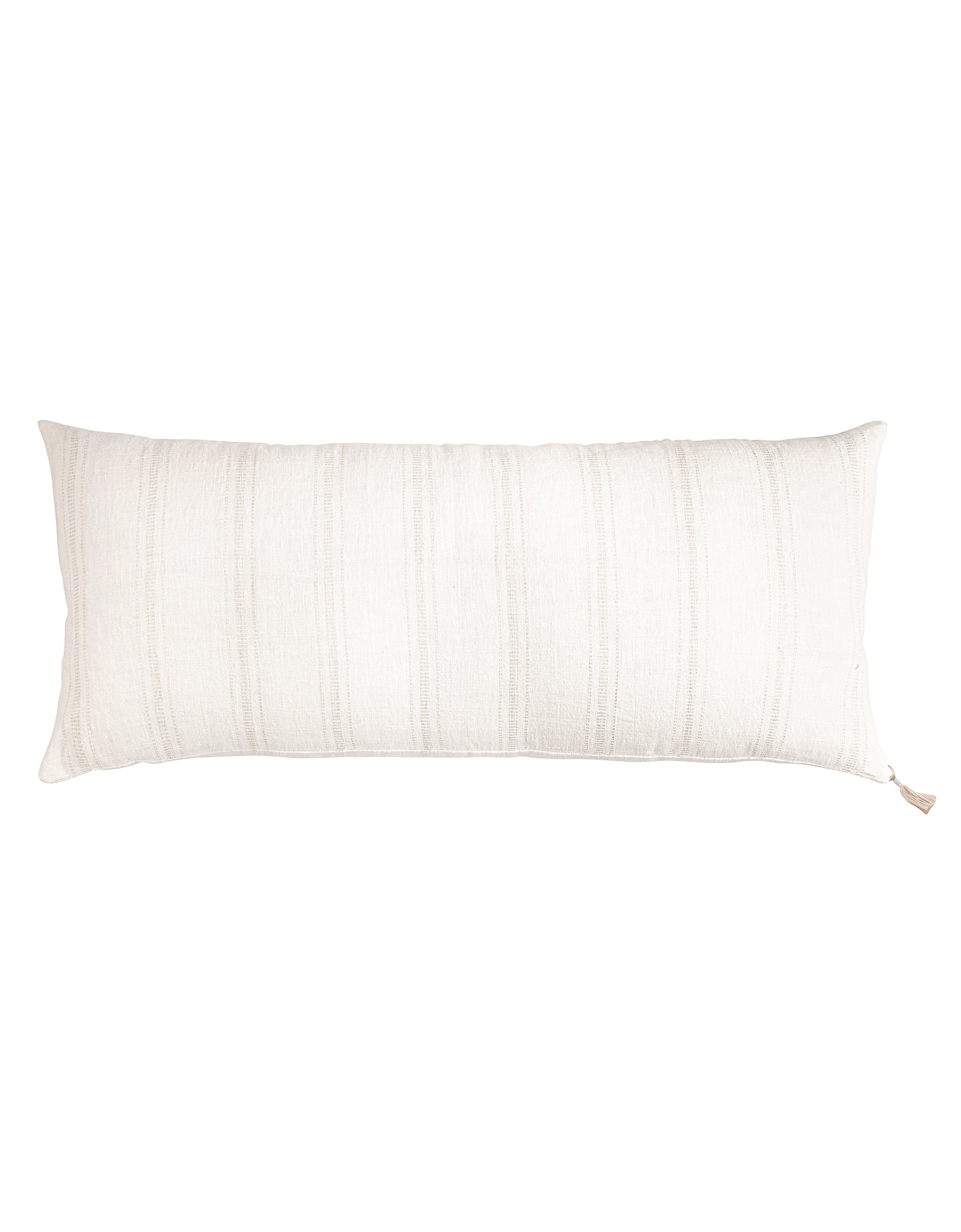 White and Beige Embroidered Linen Lumbar Pillow 15x30