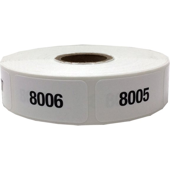 White with Black 8001 - 9000 Consecutive Number Stickers, 3/4 Inch x 1 1/2 Inch Wide, 1 Label per Number, 1000 Total Labels