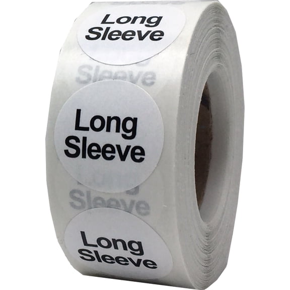 White with Black Long Sleeve Clothing Size Stickers, 3/4 Inch Round, 500 Labels on a Roll