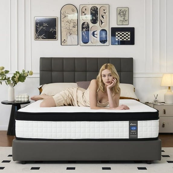 White with Black Rim Mattress, 12 Inch Euro Top Mattress in a Box,Queen, Memory Foam Hybrid Mattress with individually Pocket Springs,Med