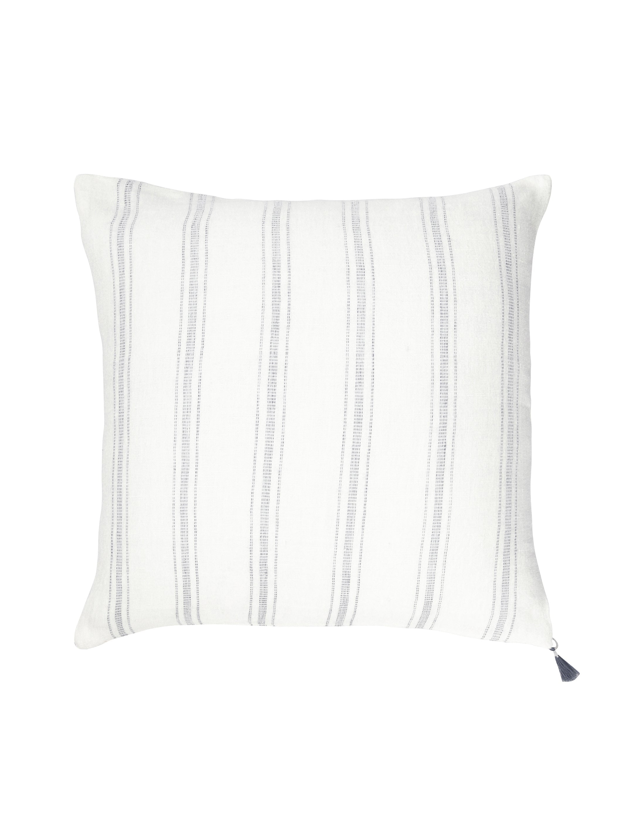 White and Grey Striped Linen Pillow with Down Alternative Insert