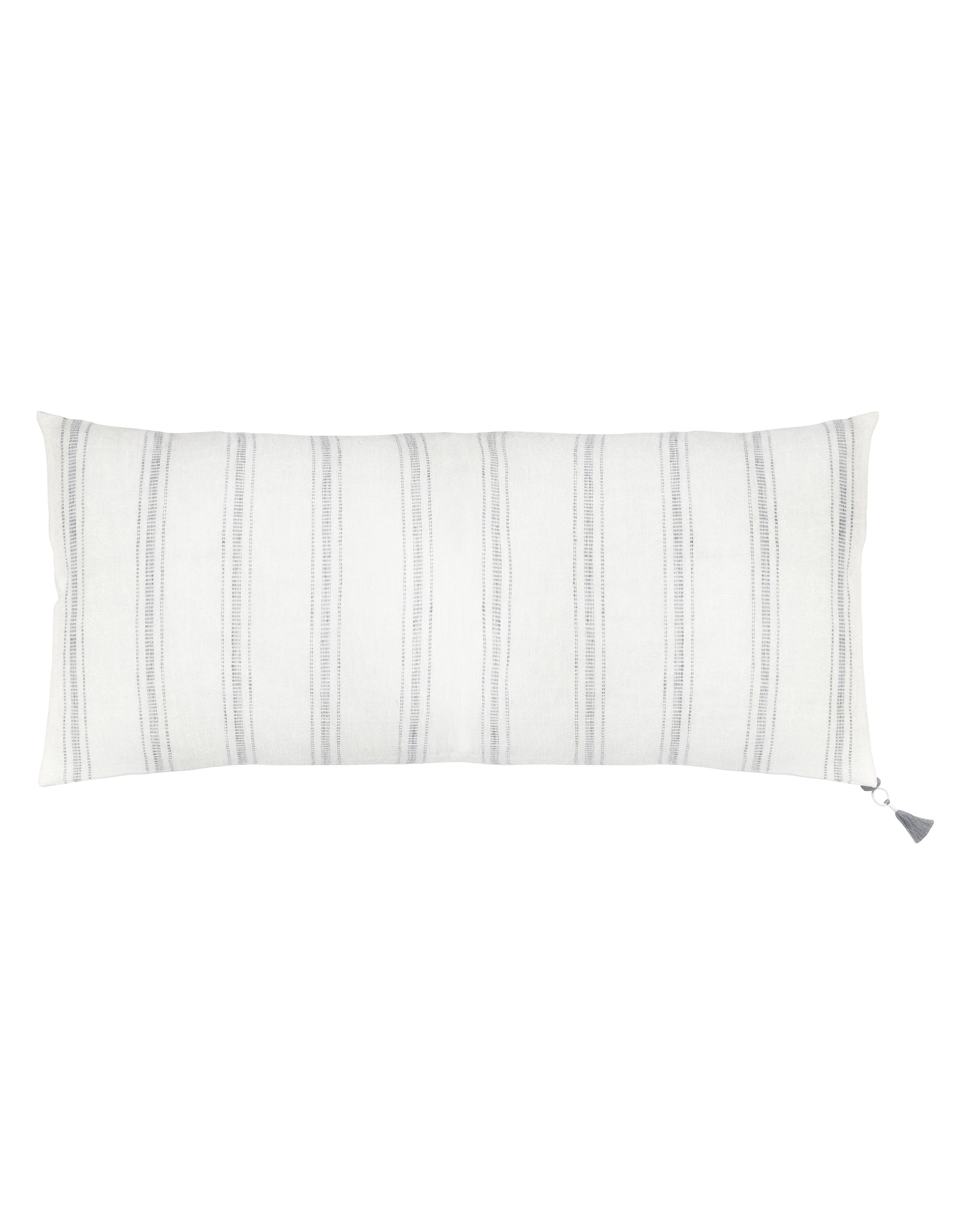 White and Gray Striped Linen Lumbar Pillow with Tassels