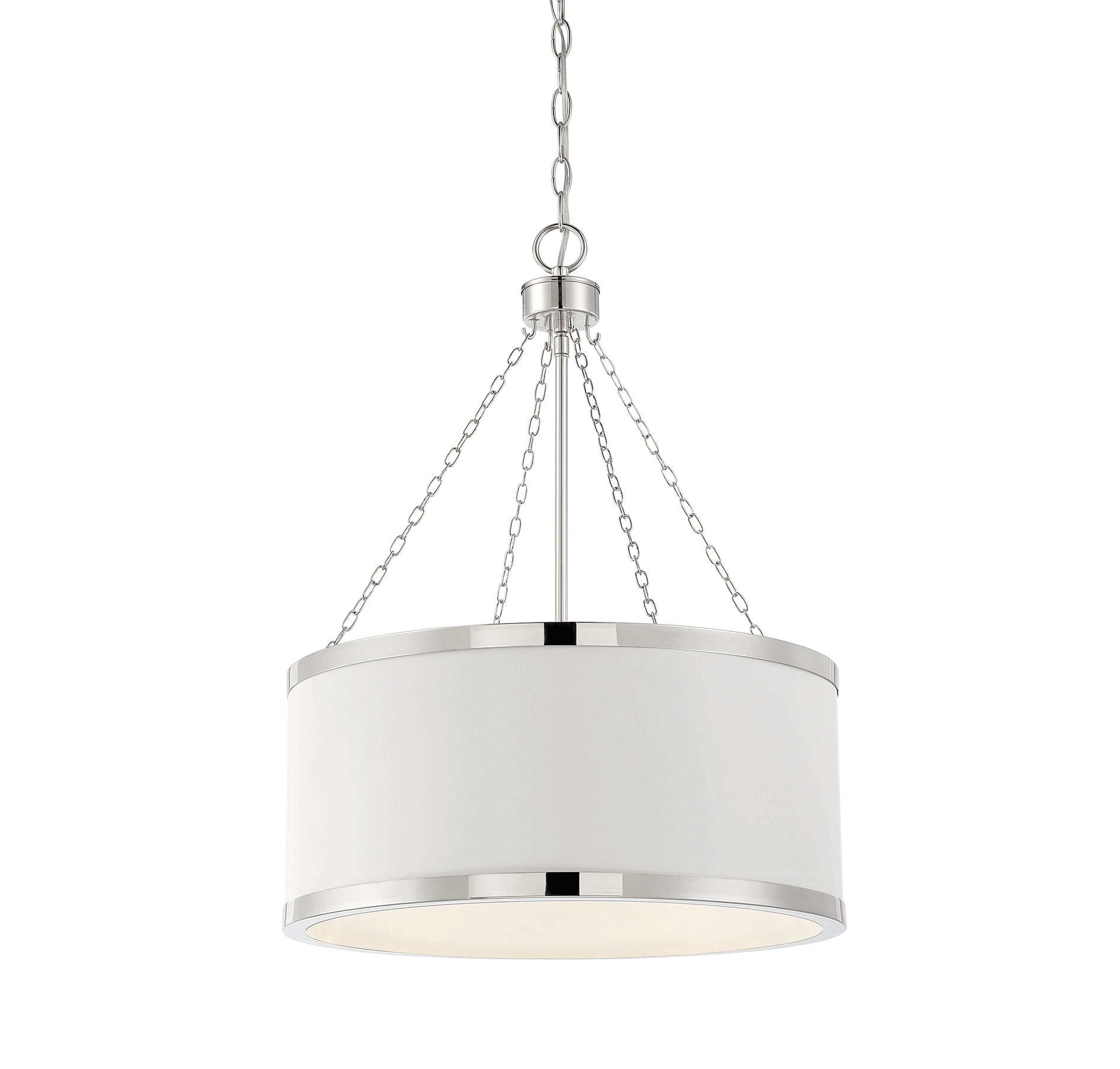 Delphi White Drum Pendant with Polished Nickel Accents