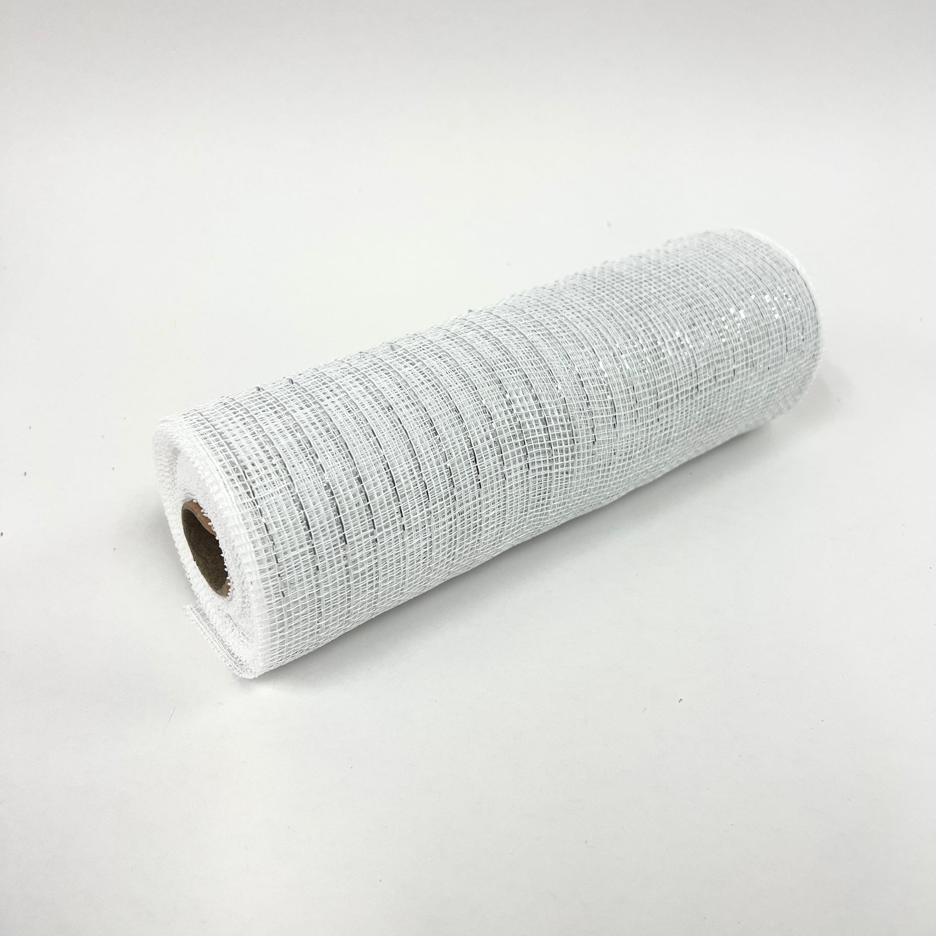 Deco Mesh Wraps Poly Rolls - White with Silver Deco Mesh Wrap Metallic Stripes for ...