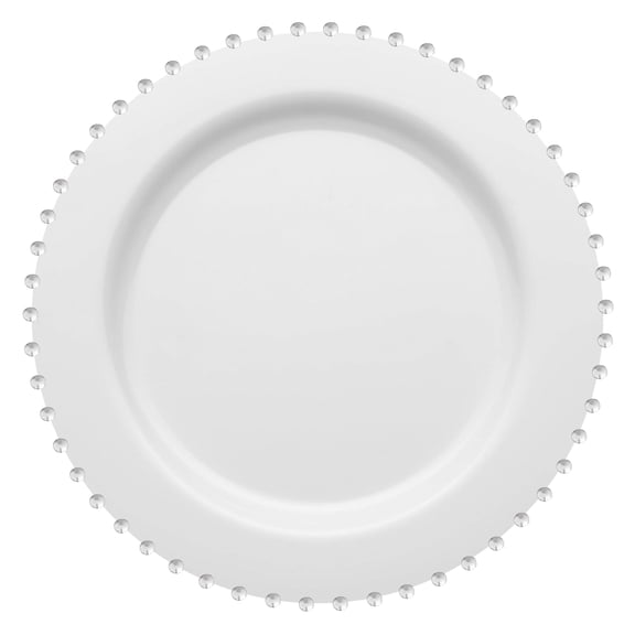 Smarty 7” White with Silver Pearl String Round Disposable Plastic Salad Plates 120ct