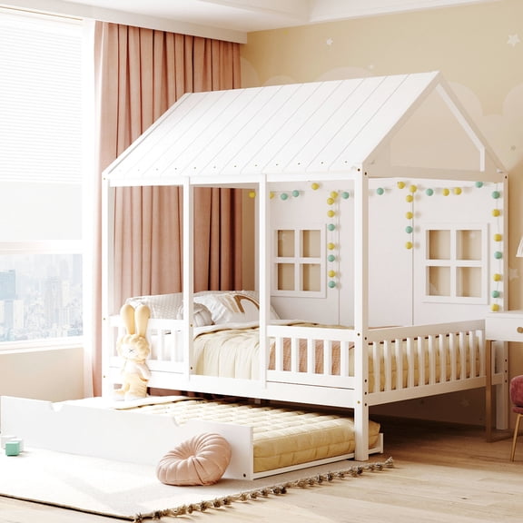 White wood bed with window | Suitable for small bedrooms | Protects the mattress over time