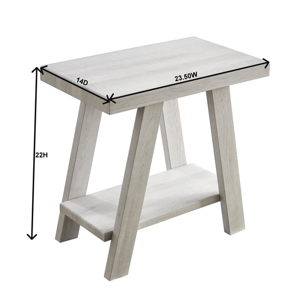 White wood finish, wide legs accent - Shelf side table for home, meets storage needs