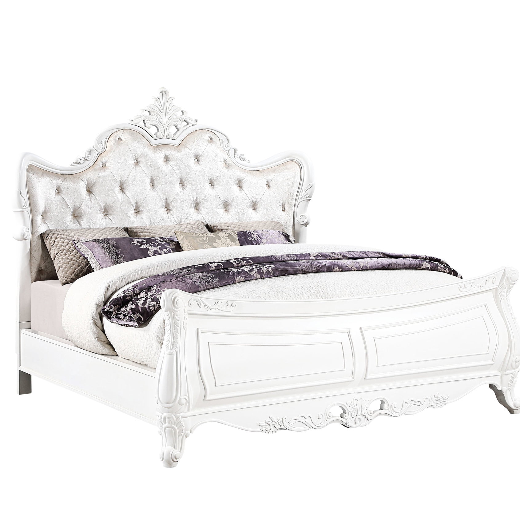 White wood queen bed frame with elegant craftsmanship / Transform your ...