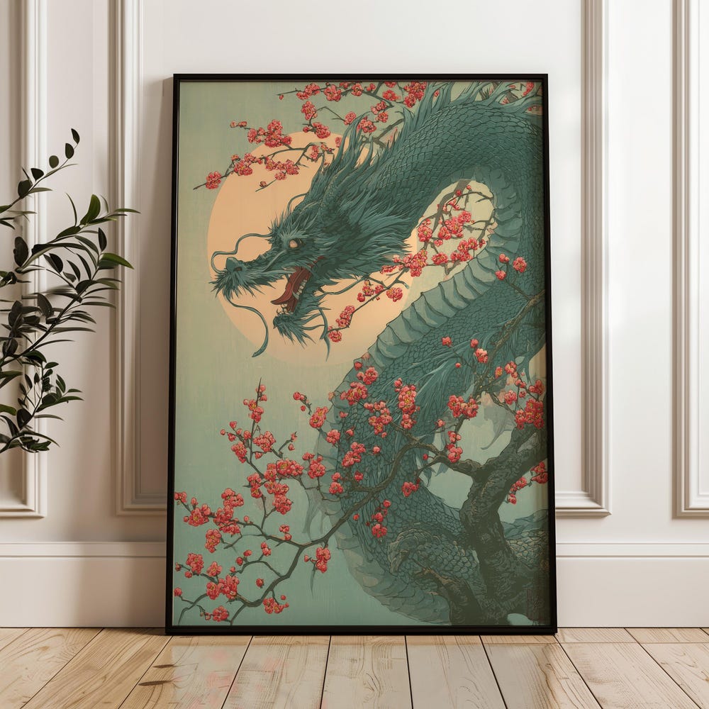 WhitePeak Art Japanese Dragon Poster, Vintage Japan Art Print, Oriental ...