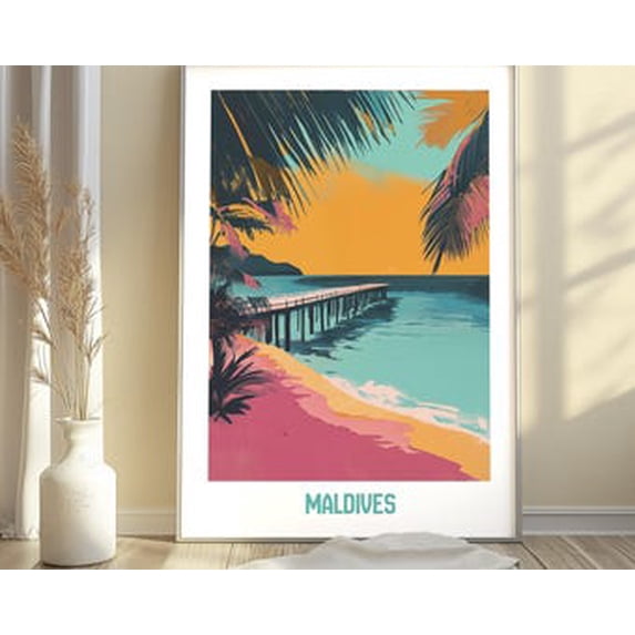 WhitePeak Art Maldives Travel Poster Tropical Paradise Art Print Art ...
