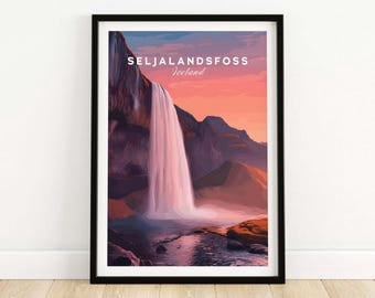 WhitePeak Art Seljalandsfoss Poster, Iceland Waterfall Art Art Print ...