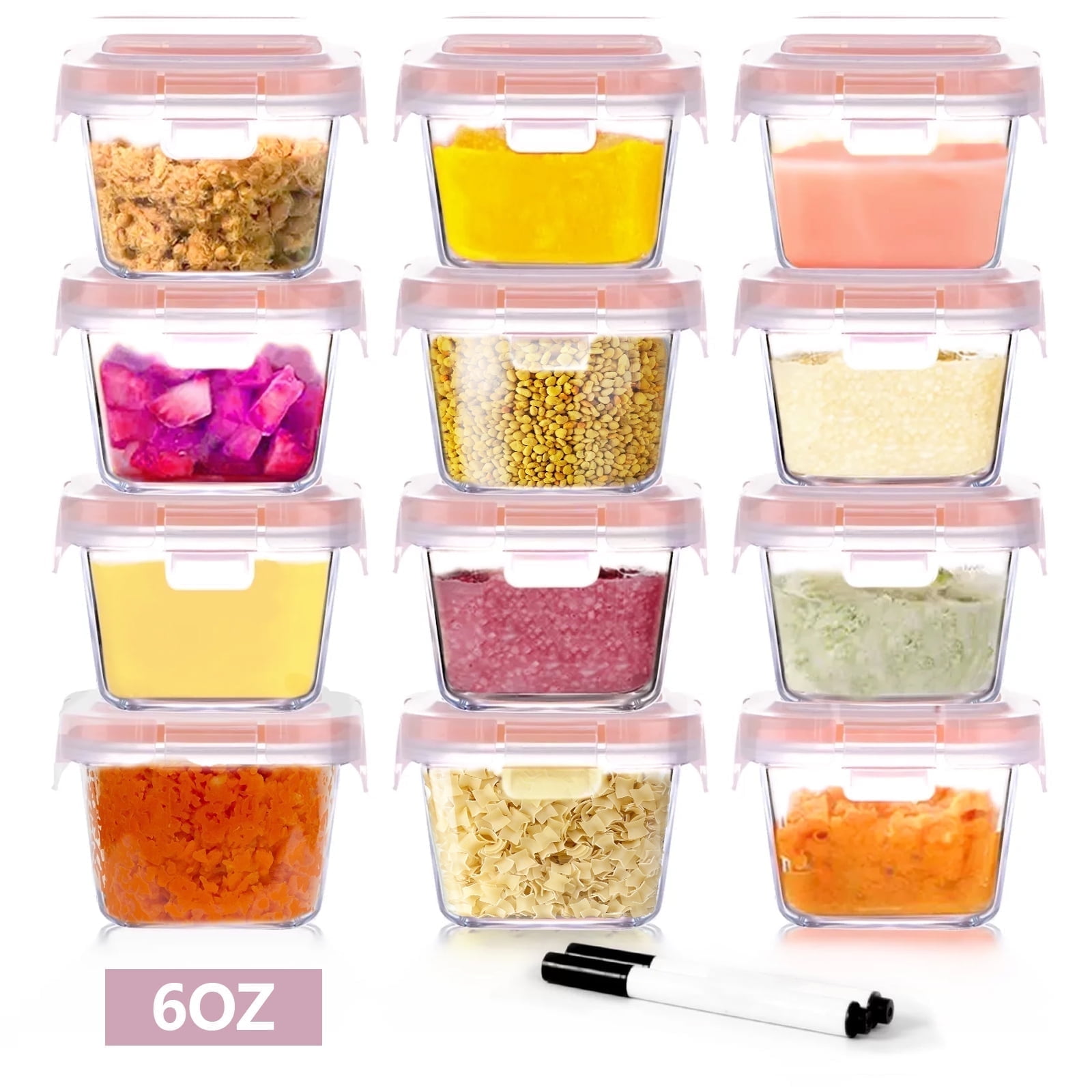 WhiteRhino 12 Packs 6oz Glass Baby Food Storage Containers with Lids, Jars for Toddlers,Microwave & Dishwasher Safe