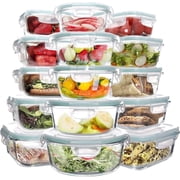 WhiteRhino 15 Piece Glass Food Storage Containers with Airtight Lids, 12 Sizes, Stackable Meal Prep Containers, Round, Square & Rectangular, Oven Microwave Freezer Dishwasher Safe