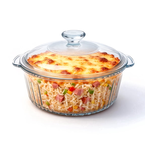 WhiteRhino Round 2.5qt Glass Casserole Dish with Lid for Oven Safe,Covered Glass Baking Dish for Cooking,Lasagna,Serving