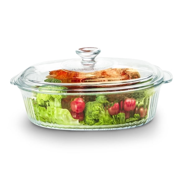 WhiteRhino 2.8L/3Qt Glass Casserole Dish with Lid,Oval Glass Baking Container for Oven Cooking,Kitchen Storage