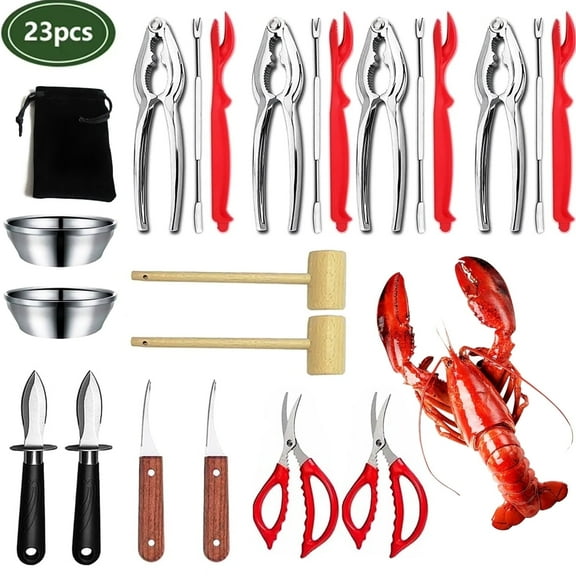 WhiteRhino 23pcs Seafood Tools Kit with Hammer,Red Crab Leg Crackers Set,Lobster Crackers Picks with Scissors,Zinc Alloy
