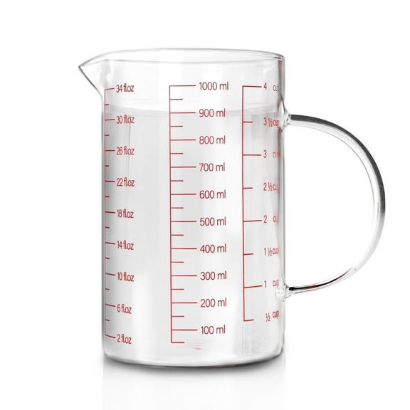 WhiteRhino 4 Cup Glass Measuring Cup with Handle ,34oz Liquid Measure for Kitchen Baking Tools