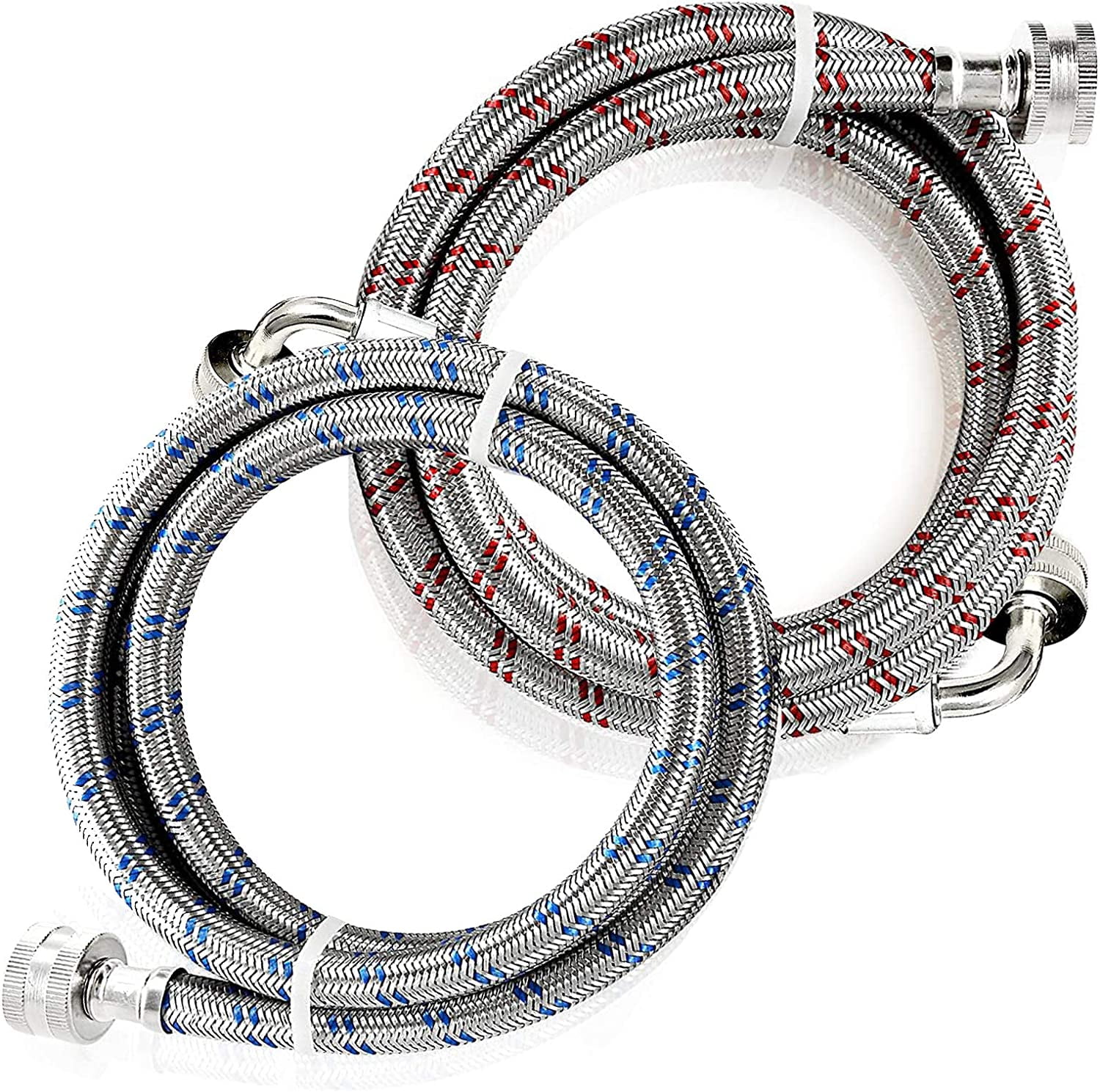 WhiteRhino 5 Ft Stainless Steel Washing Machine Hoses with 90 Degree Elbow Connection, Washer