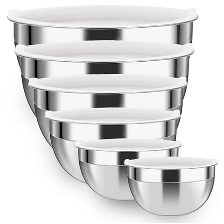 WhiteRhino 6 Pack Stainless Steel Mixing Bowls Set ,Kitchen Metal Meal Prep Bowls with Lids for Baking,Cooking,Serving