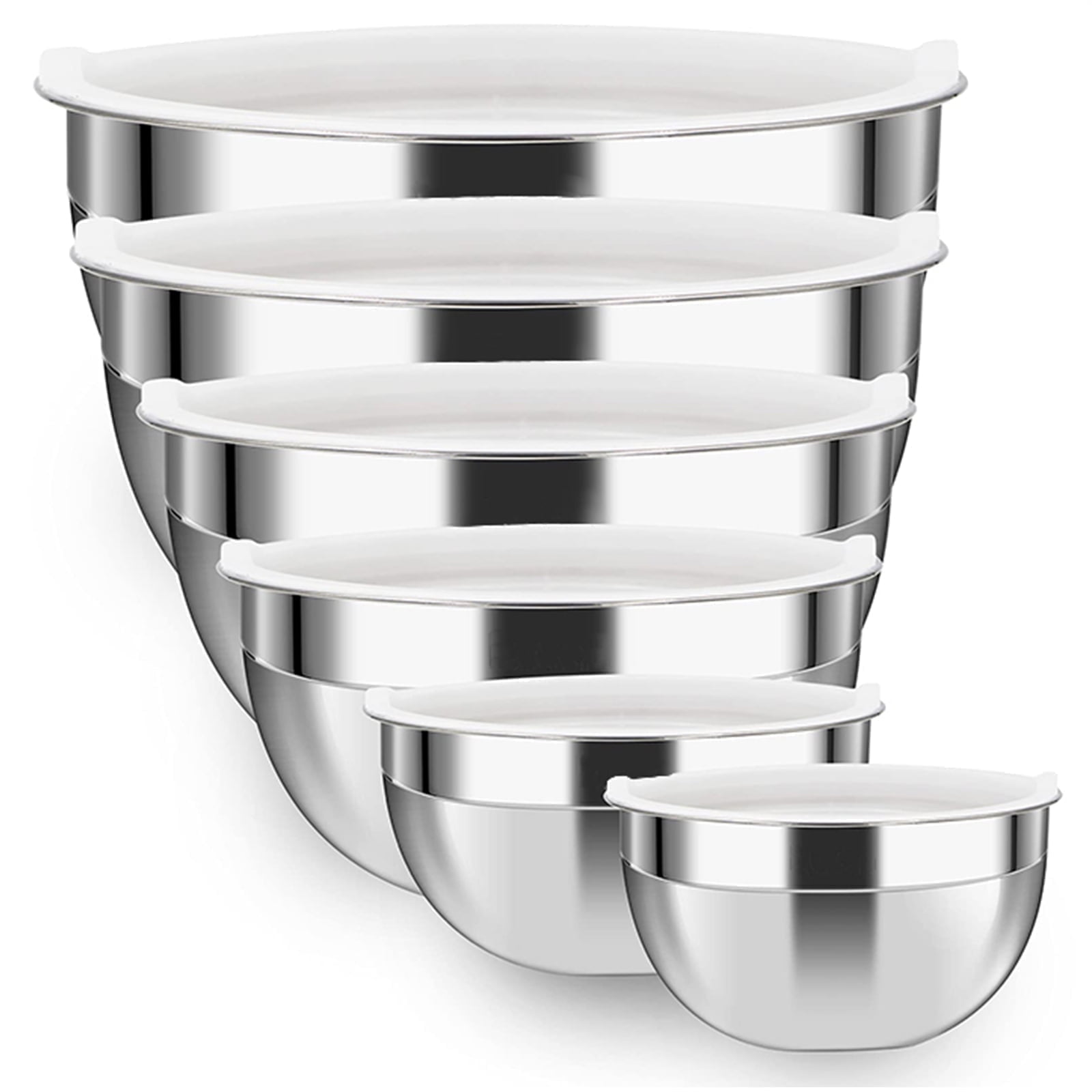 WhiteRhino 6 Pack Stainless Steel Mixing Bowls Set ,Kitchen Metal Meal Prep Bowls with Lids for Baking,Cooking,Serving