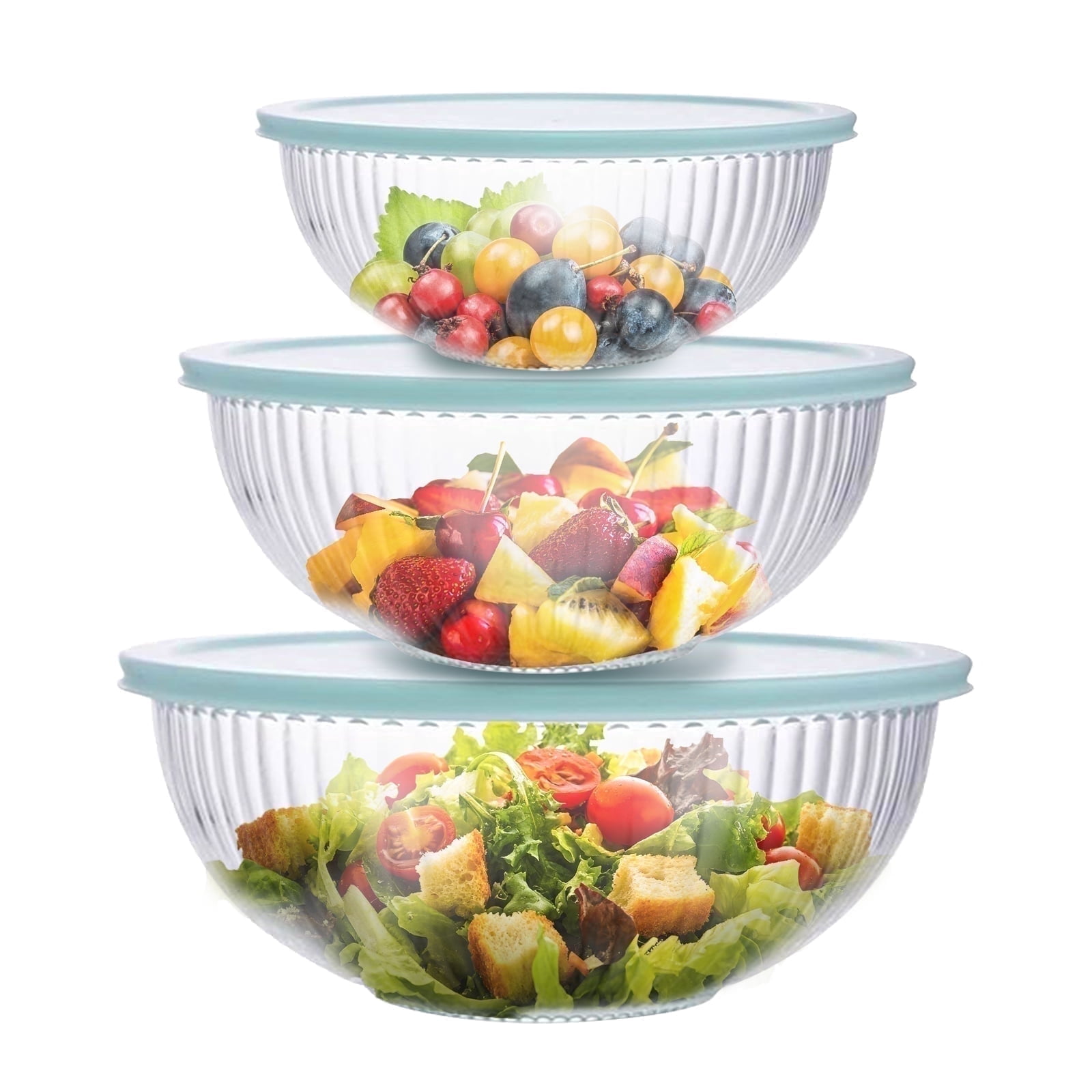 WhiteRhino 6-Piece Glass Mixing Bowls with Lids,Glass Nesting Bowls for Oven,Food Prep Serving,Baking,Salad