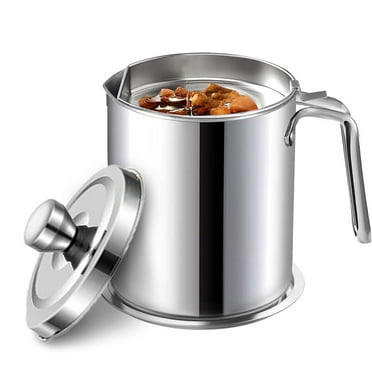 WhiteRhino 68oz Bacon Grease Container with Strainer ,2L Stainless Steel Storage Can for Cooking Oil,Kitchen