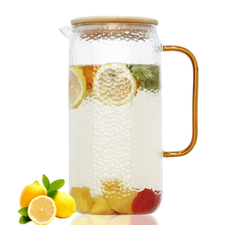 Glass Pitcher,60 oz/1.8 Liter Water Pitcher With Lid,Iced Tea Pitcher for  Fridge,Glass Water Carafe With Lid, Glass Water Jug,Large Drink Pitcher For