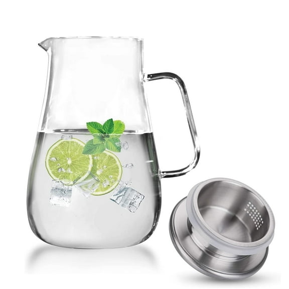 WhiteRhino 68oz Glass Pitchers with Stainless Steel Lid and Spout, Clear Water Pitcher for Beverage, Coffee,Juice,Sun Tea