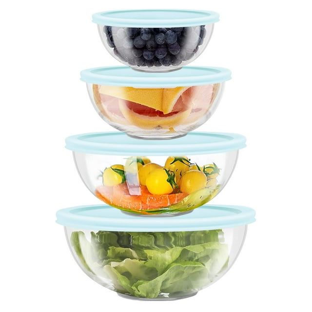 WhiteRhino Glass Mixing Bowls Set of 8pcs Storage Container,Large