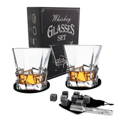 WhiteRhino Glass Whiskey Glasses Set of 2 ,11oz Old Fashion Rum Glasses for Bourbon Bar Glassware,Clear