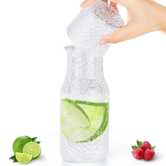 WhiteRhino 17oz Glass Bedside  Water Carafe with 7oz Cup Set,Clear Glass Pitcher with Lid Nightstand for Bedroom Juice, Milk,Cold Brew,Beverage