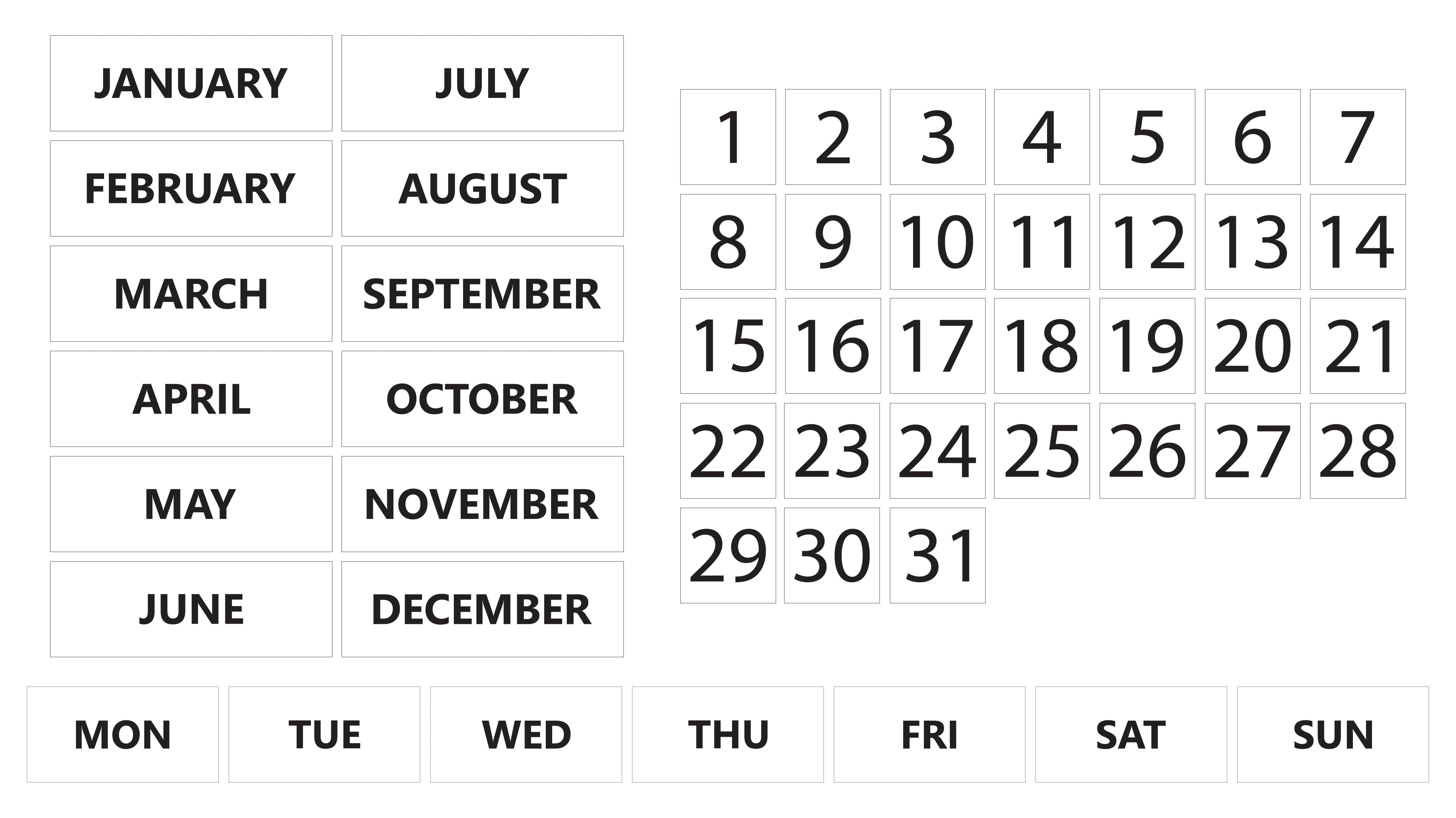 Whiteboard Calendar Magnet Non-Abbreviated Bundle (Dates, Days of The Week, Months) by DCM Solutions (Black Inverted, 1"x1")