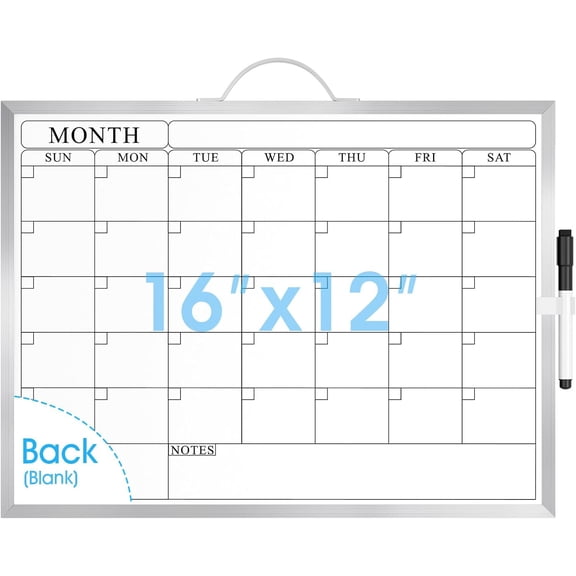 Whiteboard Calendar for Wall, 16"x12" Monthly Whiteboard, Silver Aluminum Alloy Framed Small Dry Erase Board with Handle, for Students - Planning, Drawing, Memo, to Do List