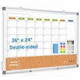 thumbnail image 1 of DOLLAR BOSS Whiteboard Calendar Dry Erase Board Cork Board Combination 36" x 24" Large Double-Sided White Boar for Wall, Magnetic Board for Office, Kitchen, Planning, Memo,Home, White Frame, 1 of 8