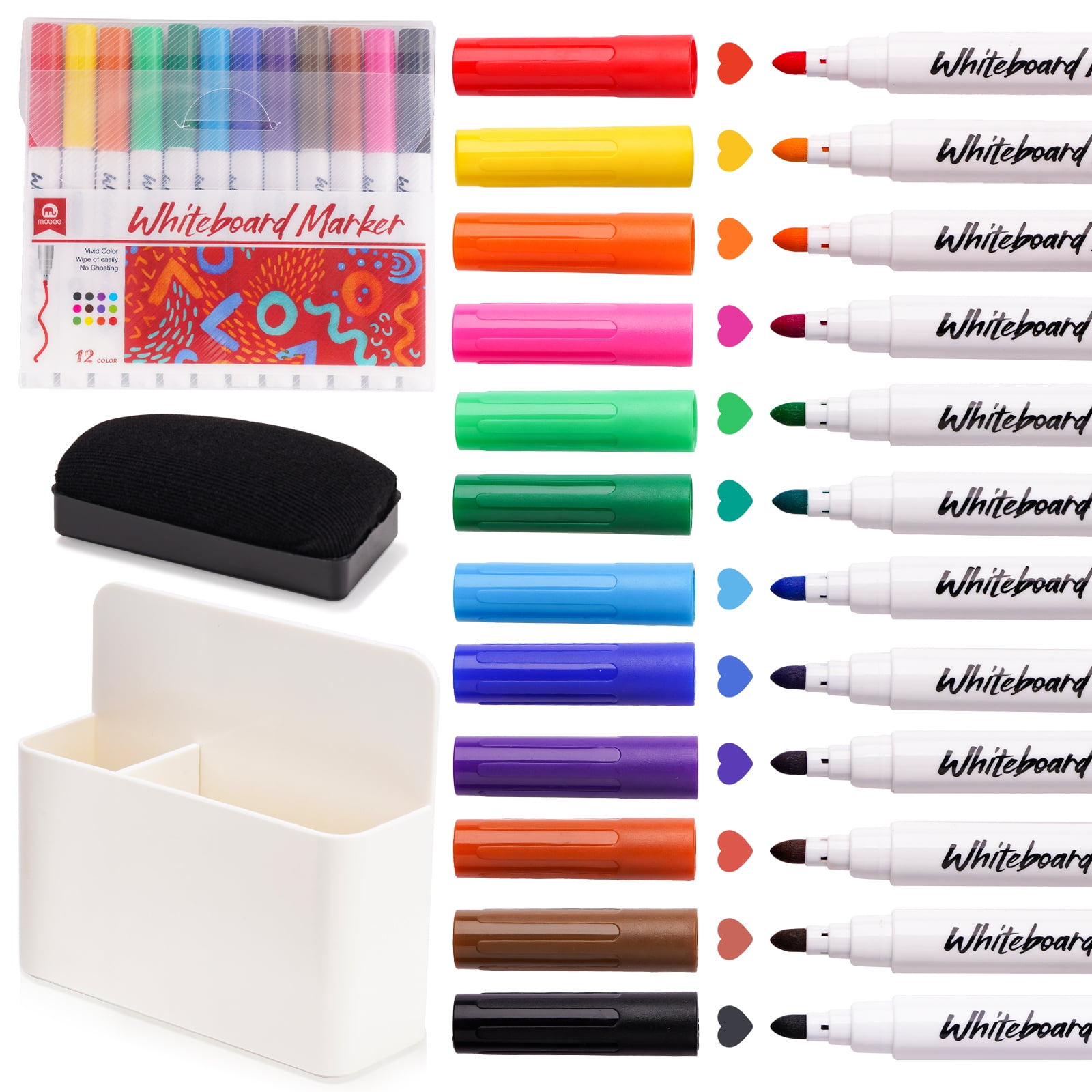 NiArt Whiteboard Dry Erase Marker Holder Set, 12 Colors Fine
