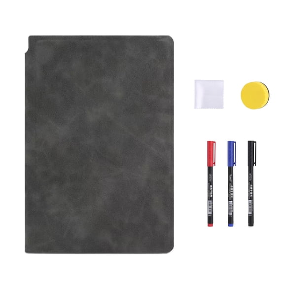 Whiteboard Notebook, Dry Erase Whiteboard, Reusable Folding White Board Double Sided Handheld Whiteboard, Double Side Writing Board Include a Wipeable Pen and Rag, 9.53x6.54 Inch, Charcoal Black