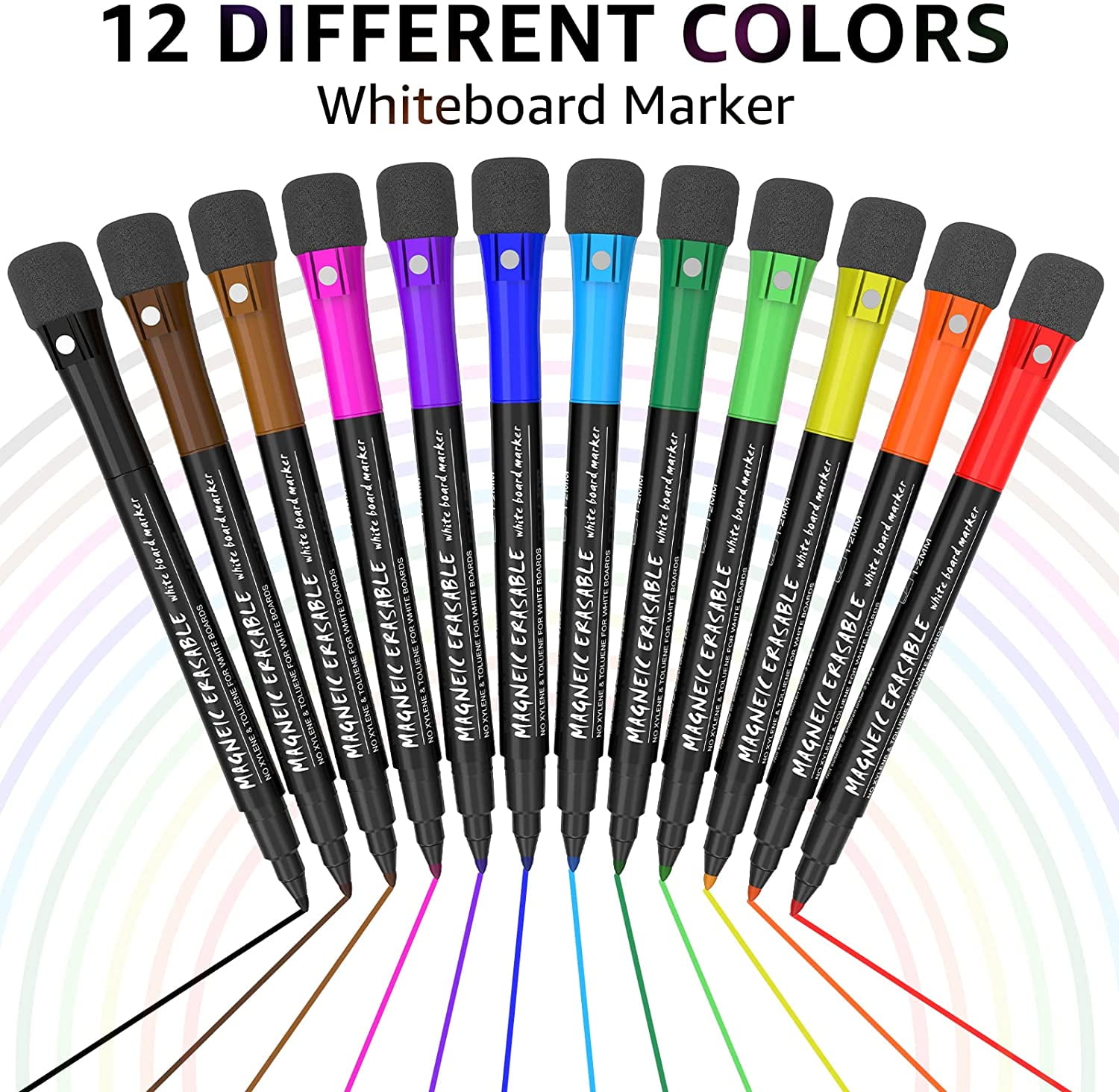 Whiteboard Pens Whiteboard Markers,12 Whiteboard Pens and Eraser set, Fine Tip White Board Pens