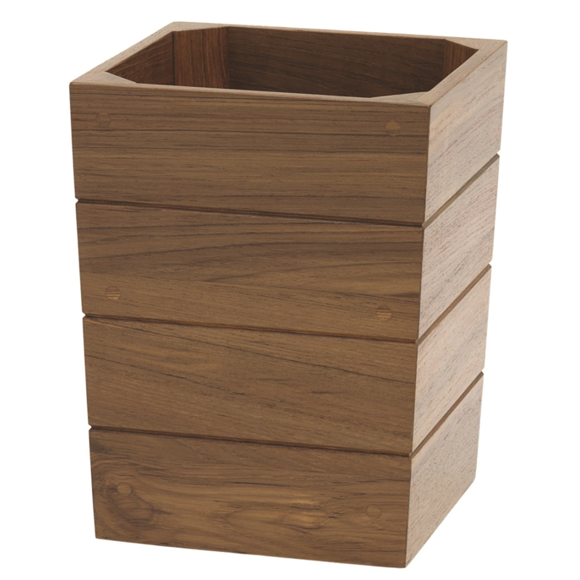 Small Teak Wood Waste Basket with Oiled Finish