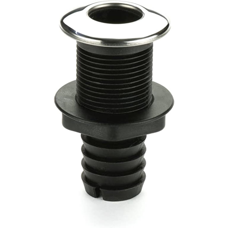 Whitecap Boat Thru-Hull Fitting – 1-1/8” Hose Connection, Black/Silver Nylon – S-3803
