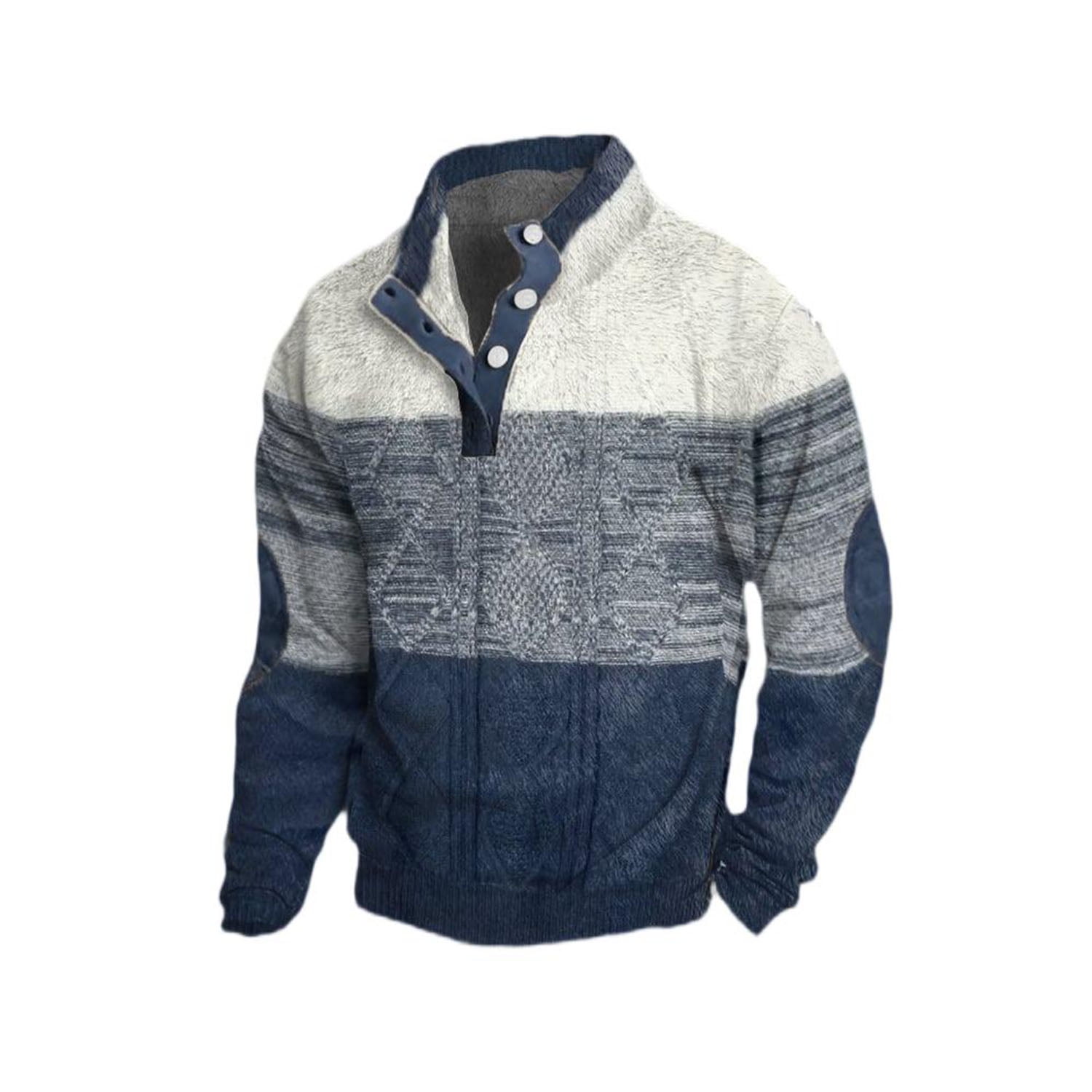 Sweat-shirt Homme Vintage à Col Montant - Imprimé Géométrique, Fermeture Boutons - Manches Longues - Taille S à 5XL - Polyester Doux - 4