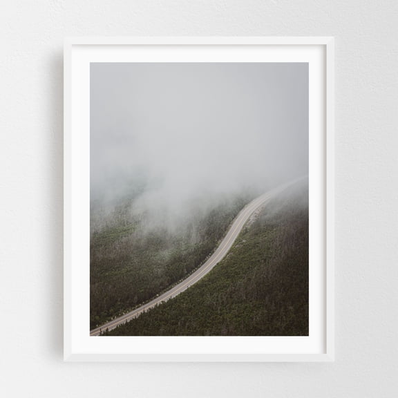Whiteface in Fog - Wilmington New York Photography White Framed Wall Art Print 16 x 20 inches