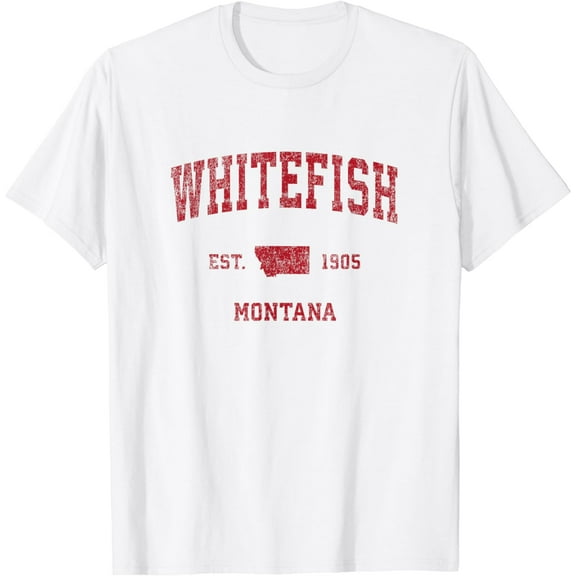 Whitefish Montana MT Vintage Sports Design Red Print T-Shirt