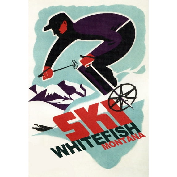Whitefish, Montana, Retro Skier (12x18 Wall Art Poster, Room Decor)