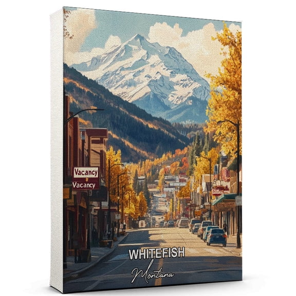 Whitefish Travel Canvas Wall Art – Montana Canvas – A Scenic Artwork That Evokes Calmness, Wanderlust, and Connection with the World