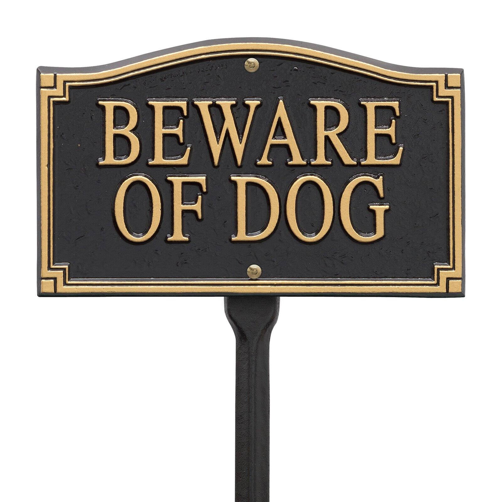Black and Gold Aluminum Beware of Dog Garden Sign