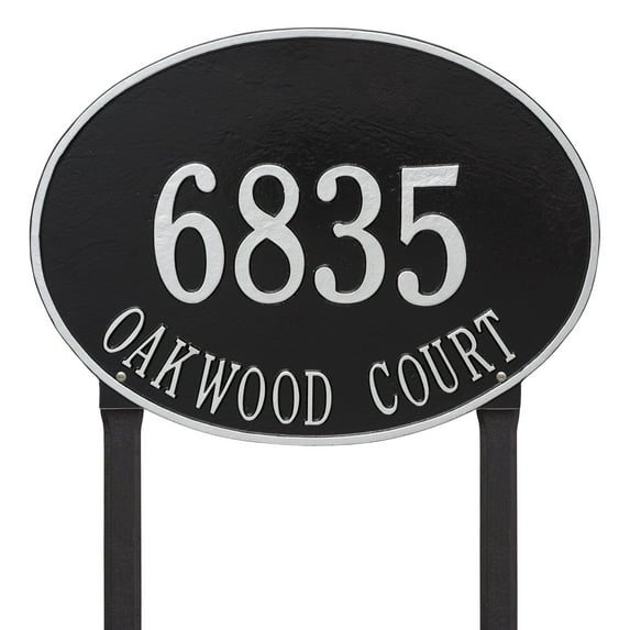 Whitehall 2929BS Hawthorne Oval - Estate Lawn - Two Line in Black/Silver 19X14X0.375