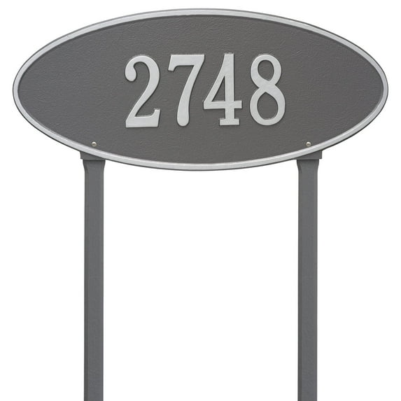 Whitehall Products 4013PS Standard Lawn One Line Madison Oval Address Plaque, Pewter & Silver