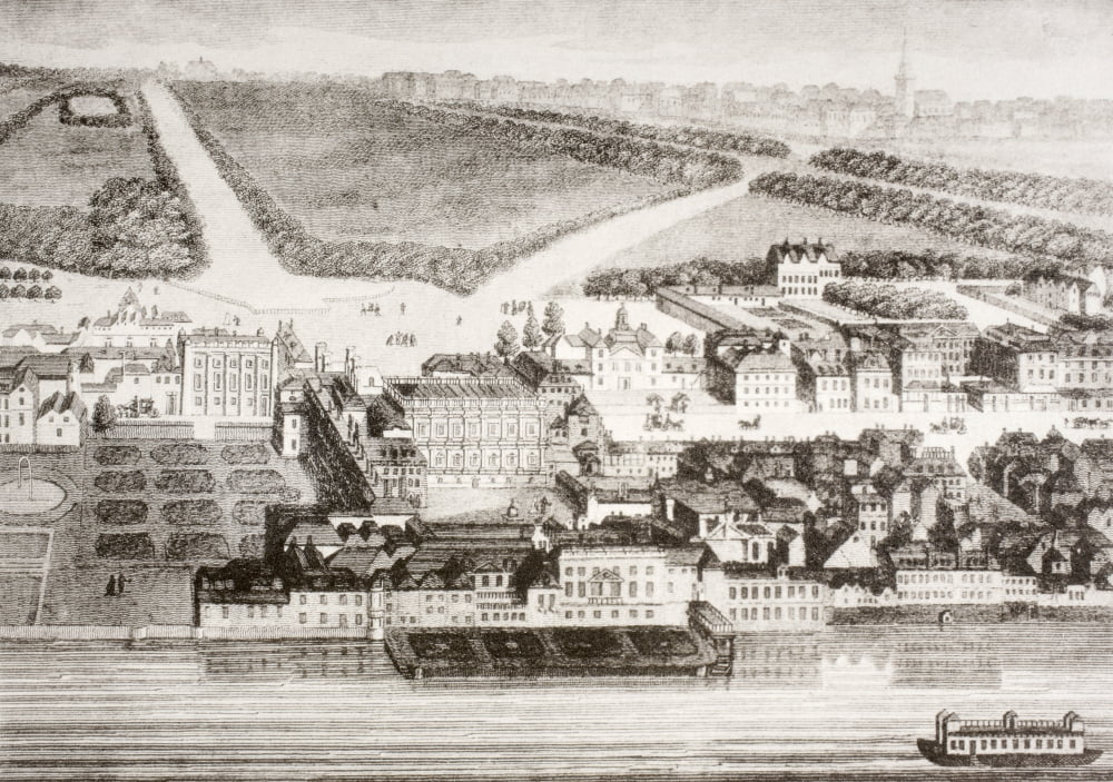 Whitehall Palace As It Appeared In The 17Th Century During The Reign Of James Ii From Memoirs Of The Martyr King By Allan Fea Published 1905 Canvas Art - Ken Welsh Design Pics (34 x 24)