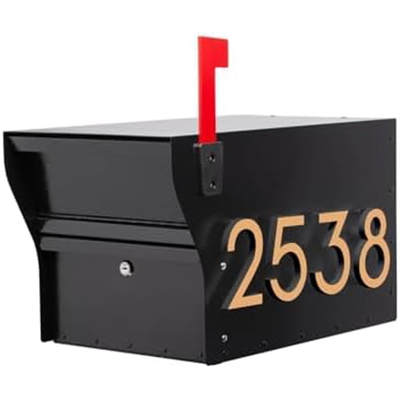 Whitehall Personalize MailVault Streetside Locking Mailbox with Post: Heavy Duty Steel Anti-Theft Mailbox for Outside, Modern Post Mount Mailbox with Key Lock, Weather Resistant